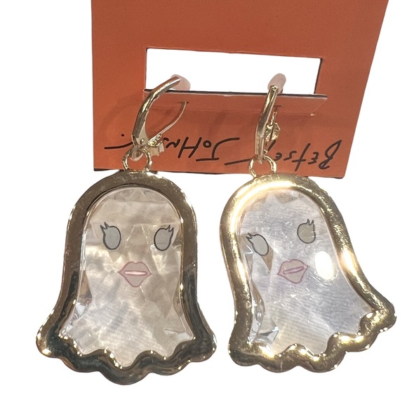 Betsy Johnson NWT Cute Halloween White Faceted Girl Ghost Earrings (J116) - Picture 7 of 8